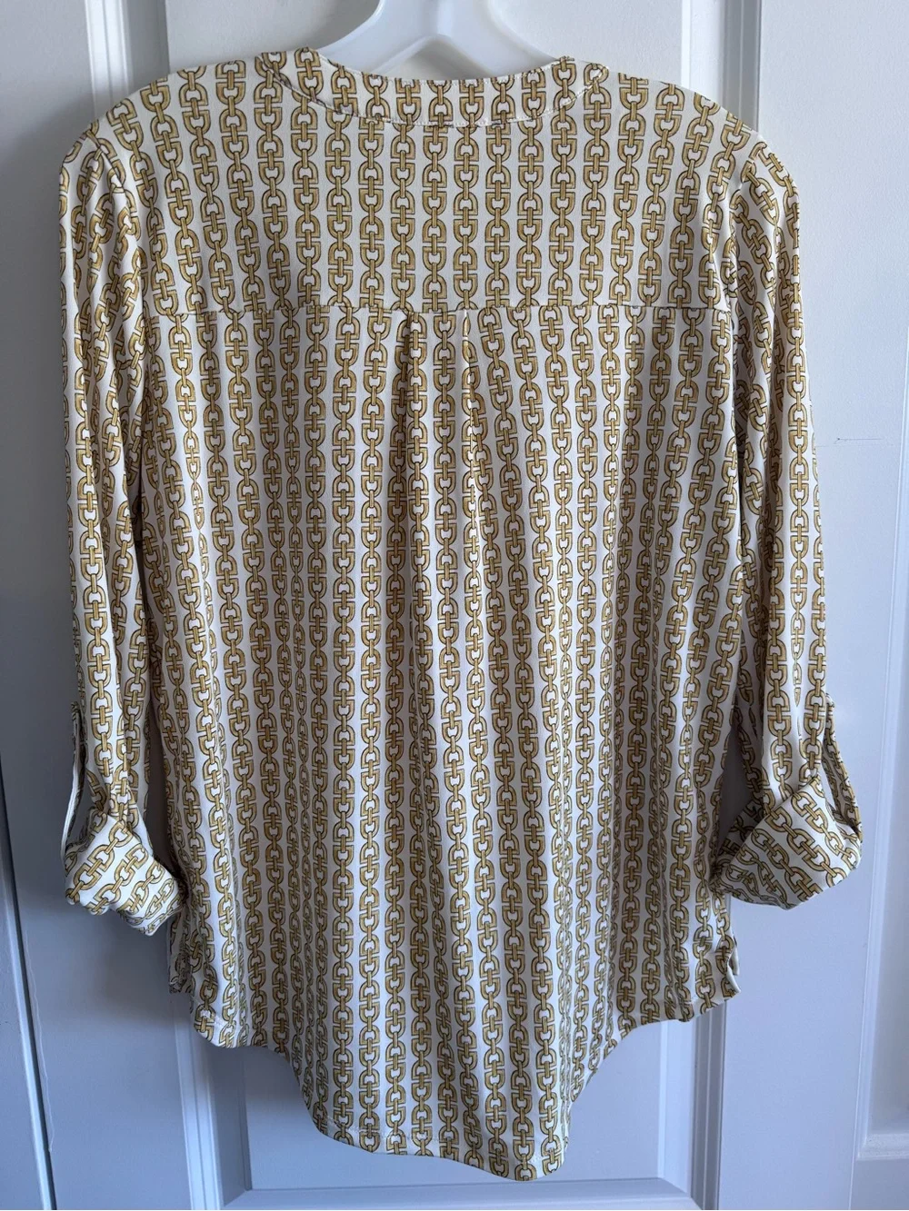 Michael Kors Cream Blouse with Gold Chain-Link equestrian-inspired print